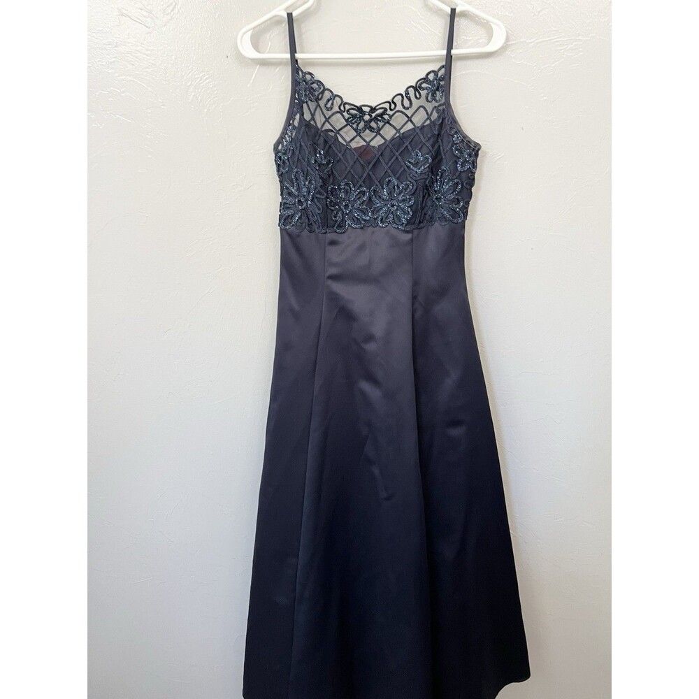 Vintage 90's whimsygoth Navy Blue beaded party formal prom dress size 7/8 Small - Picture 4 of 8